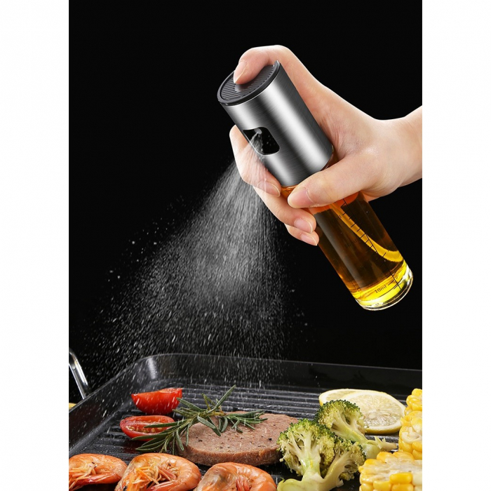 Pulverizator Ulei, Otet, , din Sticla, 100 ml, Reincarcabil, 18.3 x 4.3 cm, Masura 90 ml, Capac Lucios, Auriu [4]