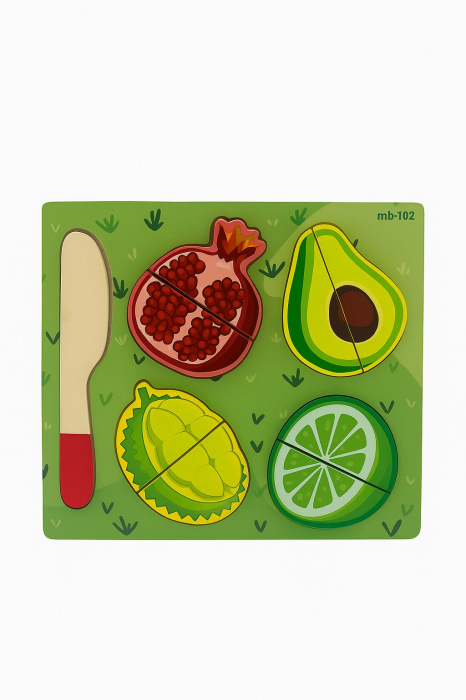 Puzzle din Lemn Educativ pentru Copii – Modele Diverse Fructe si Animale Marine, 19.5x18cm [4]