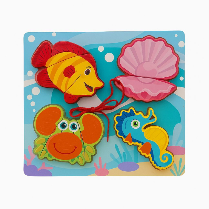 Puzzle din Lemn Educativ pentru Copii – Modele Diverse Fructe si Animale Marine, 19.5x18cm [1]