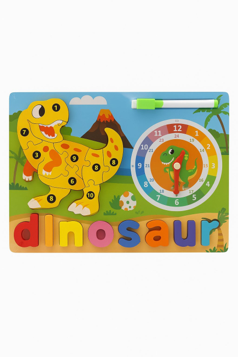 Puzzle din Lemn Educativ cu Animalut si Ceas – Modele Diferite, 30x22cm [3]