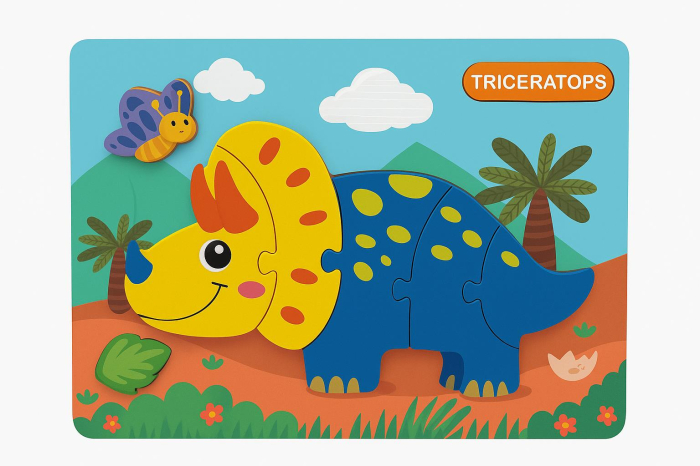 Puzzle din Lemn Educativ pentru Copii – Modele Diverse Dinozauri si Vehicule, 22x17.5cm [3]