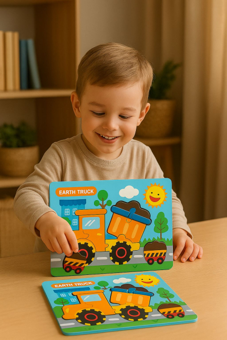 Puzzle din Lemn Educativ pentru Copii – Modele Diverse Dinozauri si Vehicule, 22x17.5cm [9]