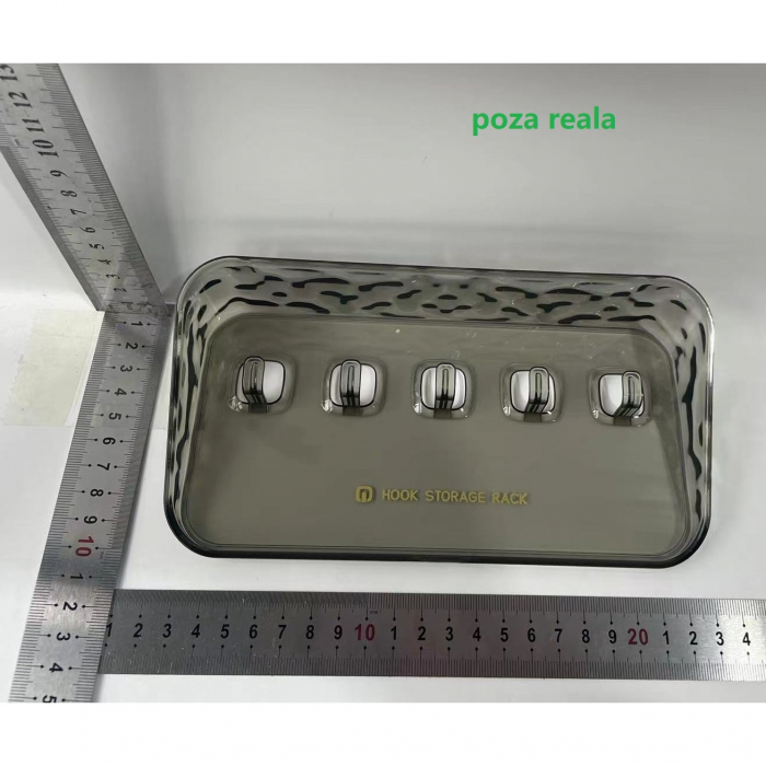 Raft de Depozitare cu Carlig, , Pentru Chei, Bijuterii, 20.3 x 4.6 x 10.3 cm, Gri [2]