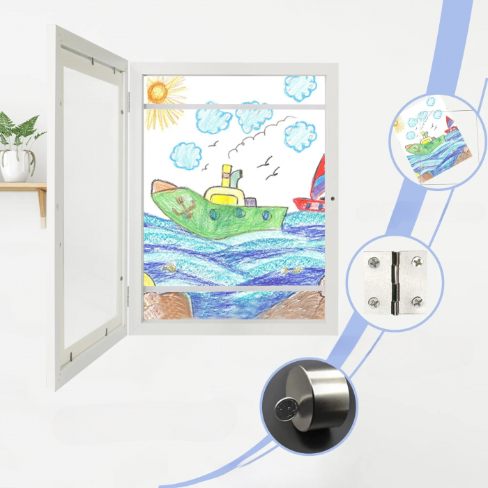 Rama Foto , din Lemn, cu Spatiu Pentru Depozitare, Pentru Desene si Picturi A4, Sticla Securizata, Rama MDF, Alb [8]