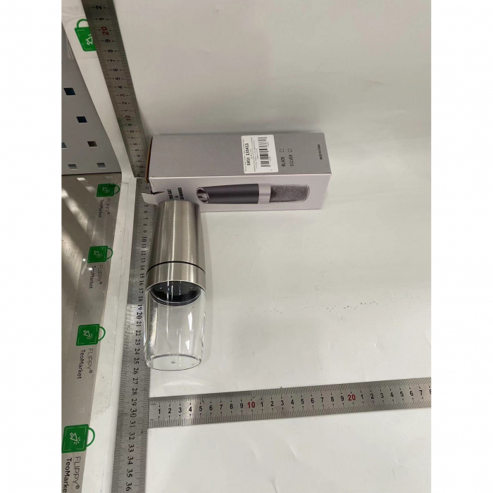 Rasnita Electrica Sare si Piper, , cu Camera Depozitare Transparenta, Macinare, Functionare pe Baterii, cu Lumina, ABS, 20x6.5 cm, Argintiu/Transparent [2]