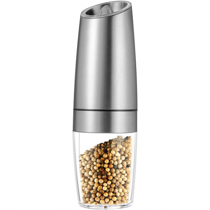 Rasnita Electrica Sare si Piper, , cu Camera Depozitare Transparenta, Macinare, Functionare pe Baterii, cu Lumina, ABS, 20x6.5 cm, Argintiu/Transparent [6]