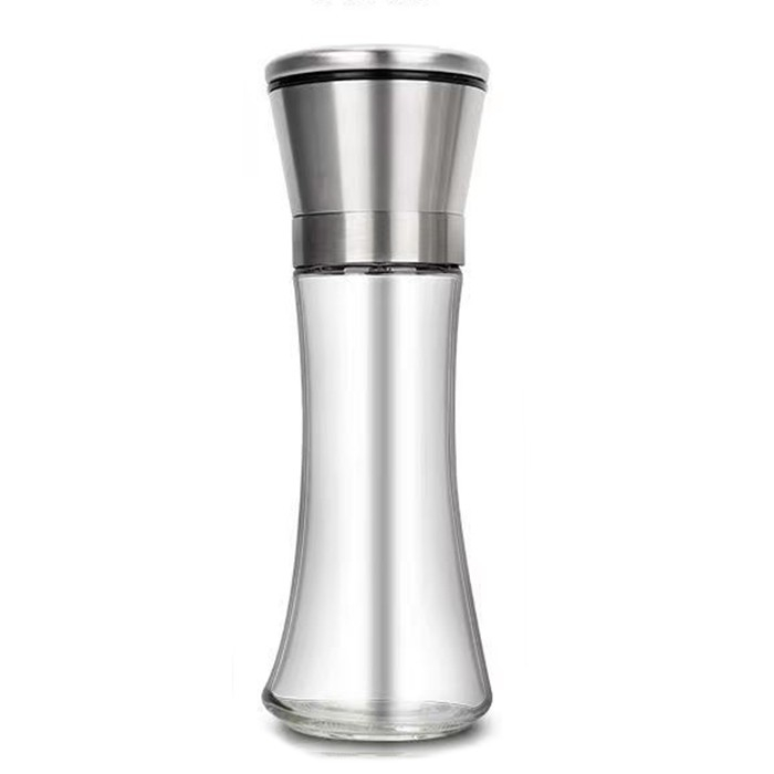 Rasnita Manuala pentru boabe, , Rasnita pentru Piper Sare Cafea, din Sticla cu Otel inoxidabil, 19.2 x 6.4 cm, volum 200 ml, Transparenta cu Capac din Inox [1]
