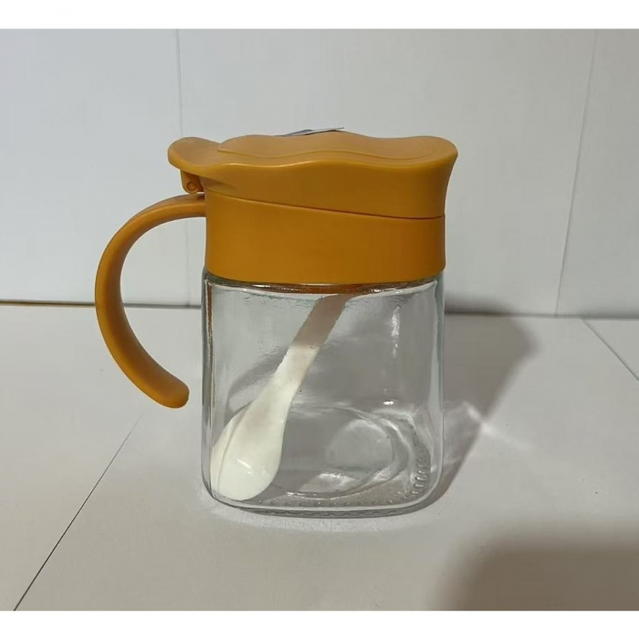 Recipient Condimente, , din Stilca, 180 ml, cu Maner si Lingurita, 11.3 x 8.2 cm, Capac Ondulat, Galben [2]