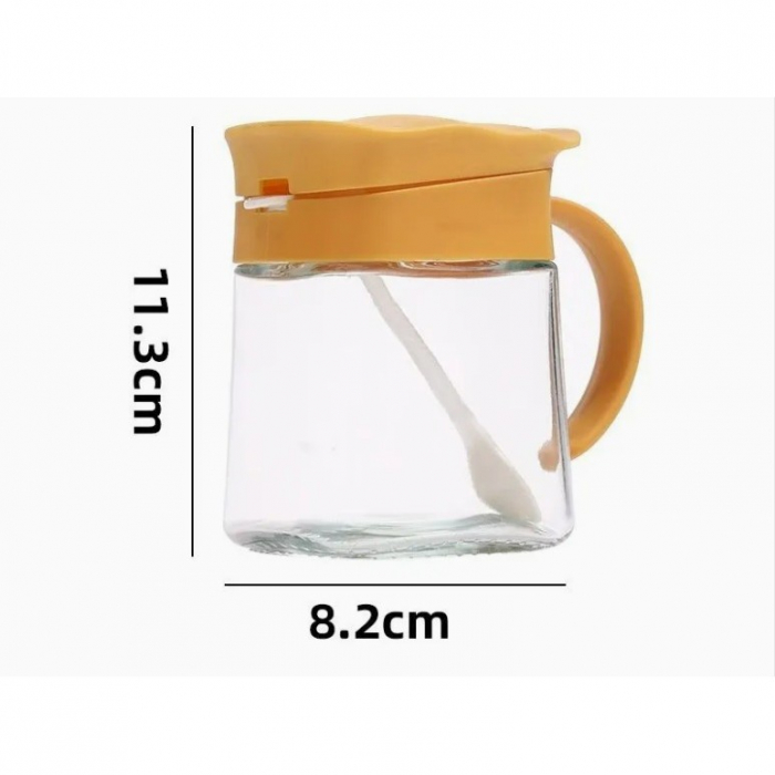 Recipient Condimente, , din Stilca, 180 ml, cu Maner si Lingurita, 11.3 x 8.2 cm, Capac Ondulat, Galben [5]