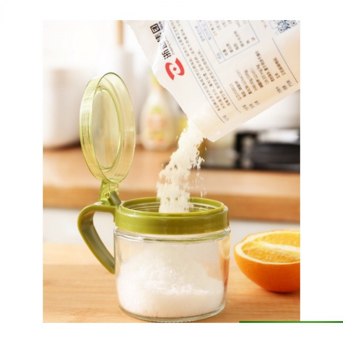 Recipient Condimente, , din Stilca, 180 ml, cu Maner si Lingurita, 8 x 9 cm, Capac Transparent, Verde [8]