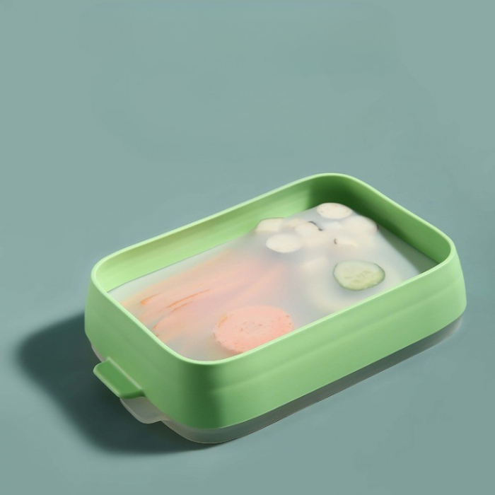 Recipient de Depozitare Alimente, , Etans, pentru Frigider, din Plastic, Mentinere Proaspata, Reutilizabil, Rezistent la Temperaturi Extreme, 22x14.7x5 cm, Verde [2]