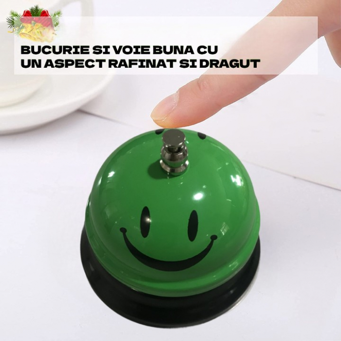 Clopotel Metalic Multifunctional, , Verde cu Imprimeu Smiley Face, 7.5x7.5x6.5 cm, Receptie, Restaurant, Cafenele [3]