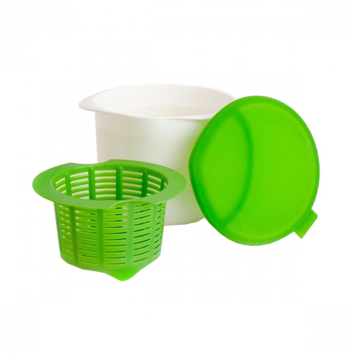 Recipient pentru Preparat Branza, , Capac de Silicon, Cheese Maker din Plastic, Strecuratoare, 17x14.5x12.8 cm, Verde [1]