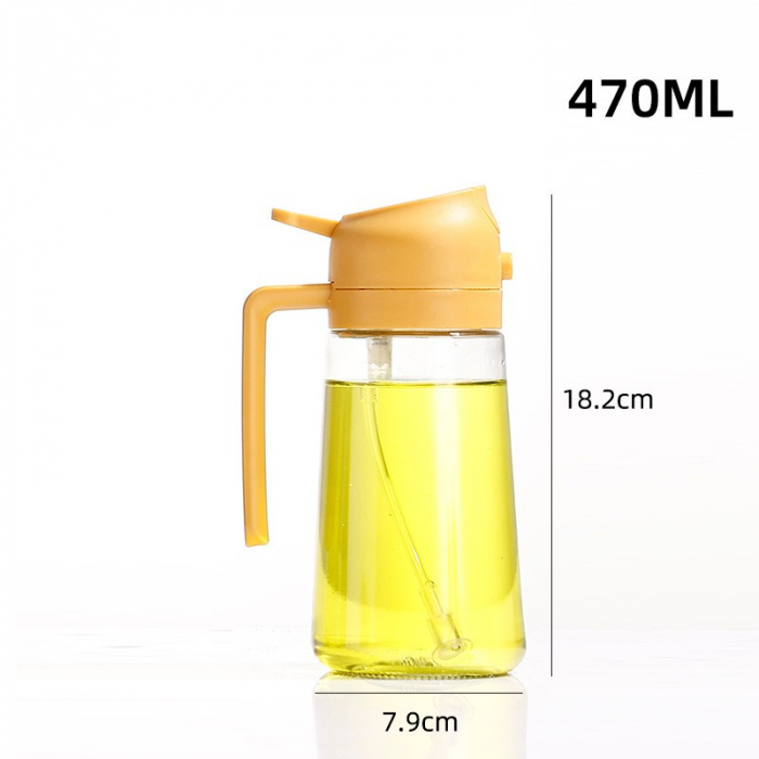 Recipient Ulei 2 in 1, , Functie Spray & Turnare, din Sticla, Fara Scurgere, 18.5 x 7.7 cm, 470 ml, Galben [2]