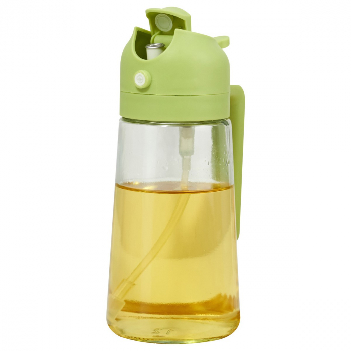 Recipient Ulei 2 in 1, , Functie Spray & Turnare, din Sticla, Fara Scurgere, 18.5 x 7.7 cm, 470 ml, Verde [1]
