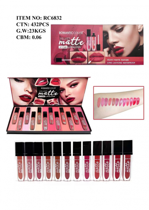 Ruj Lichid Mat Velvet Romantic Color – 12 Nuante, Waterproof, Rezistență Îndelungată  [2]