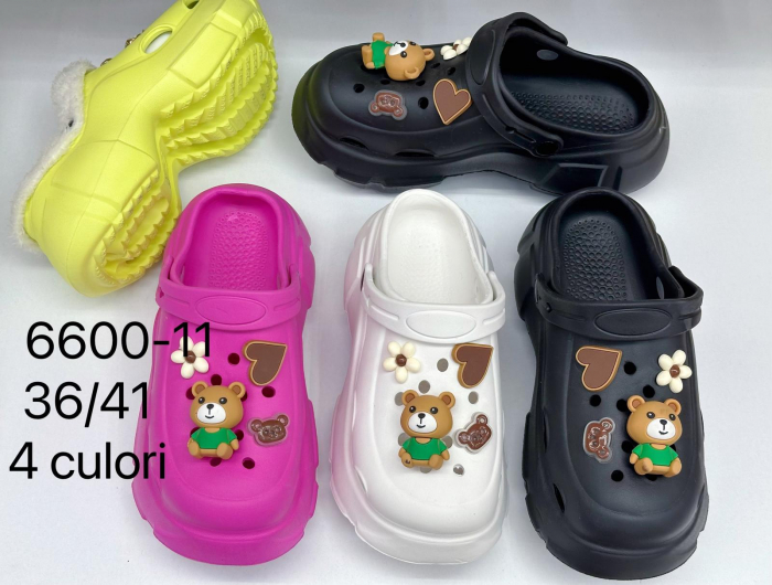 Saboti pentru Dama, Model Turnat Înalt, Accesorizat cu Ursuleț, Floare și Inimioară – Culori Combinate (Mărimi 36-41),  [2]