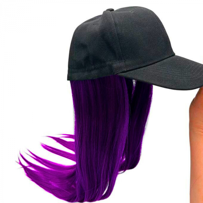 Sapca cu Peruca Mov Intens – Look Urban, Party, Cosplay, Fashion – Lungime Plete ~60cm,  [3]