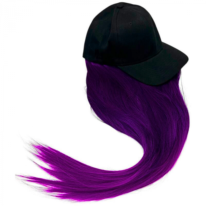 Sapca cu Peruca Mov Intens – Look Urban, Party, Cosplay, Fashion – Lungime Plete ~60cm,  [2]