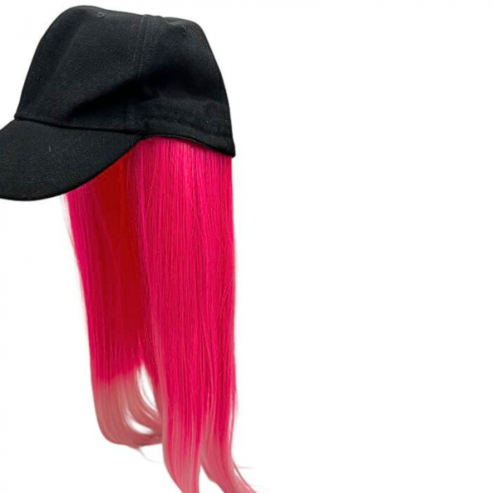 Sapca cu Peruca Roz Degrade – Look Urban, Cosplay, Party, Accesoriu Fashion – Lungime Plete ~60cm,  [3]
