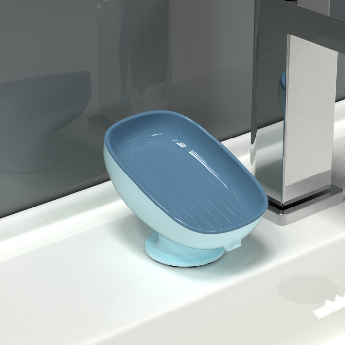 Savoniera din Plastic, , cu Ventuza, Design Modern, Albastru [4]