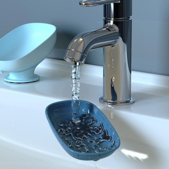 Savoniera din Plastic, , cu Ventuza, Design Modern, Albastru [2]