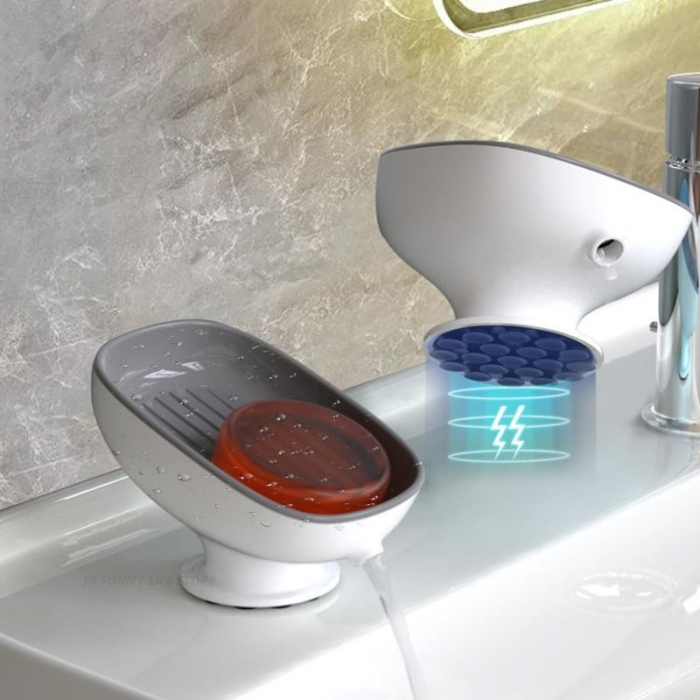 Savoniera din Plastic, , cu Ventuza, Design Modern, Gri [4]