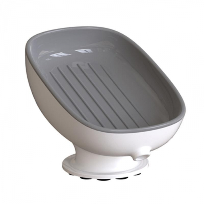 Savoniera din Plastic, , cu Ventuza, Design Modern, Gri [2]