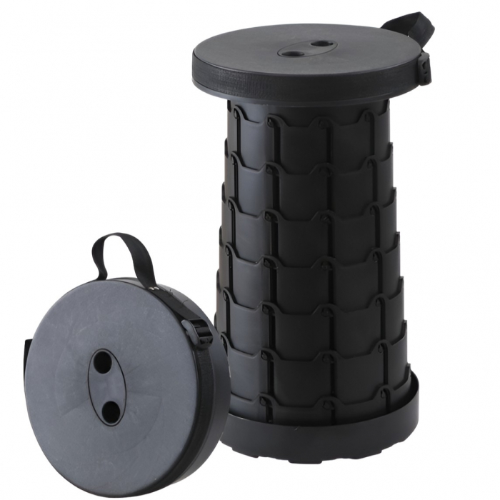 Scaun Telescopic Pliabil pentru Camping si Pescuit, , Portabil, Universal, Sustine 150 kg, ABS, Diametru 25 cm, Extensibil, Inaltime 45 cm, Negru [1]