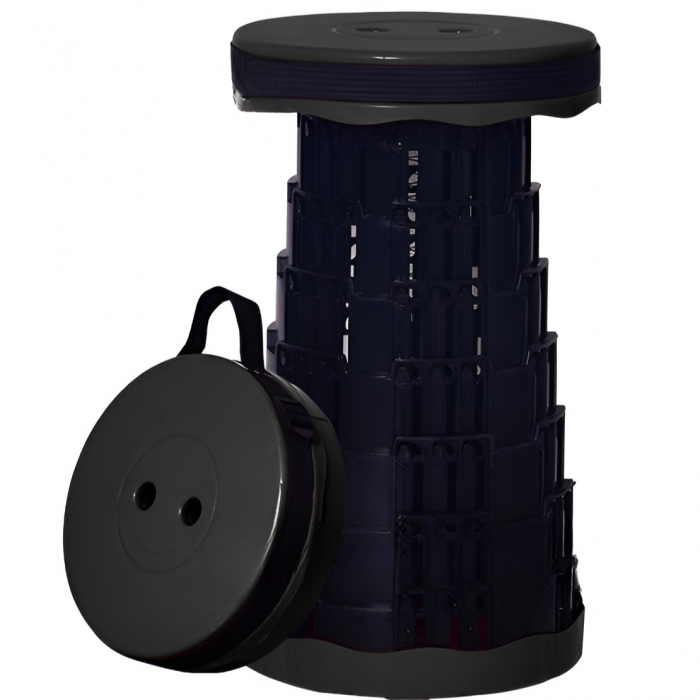Scaun Telescopic Pliabil pentru Camping si Pescuit, , Portabil, Universal, Sustine 150 kg, ABS, Diametru 25 cm, Extensibil, Inaltime 45 cm, Negru [2]