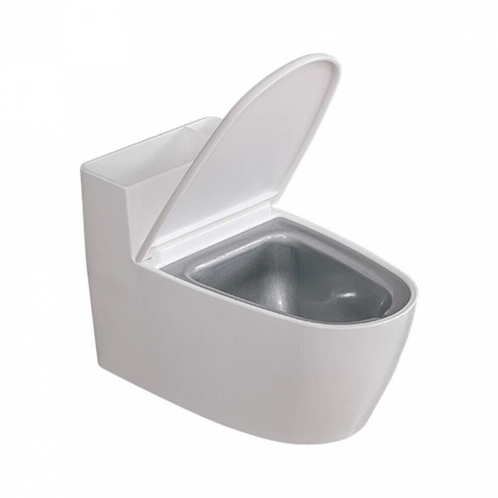 Scrumiera creativa , Forma de Toaleta, Capac Alb , Material ABS si Otel Inoxidabil, 12.5 x 10 x 8 cm, Fixare prin Lipire sau De Sine Statator, pentru Baie, Camera, Bucatarie, Balcon, Alb, model 2 [1]
