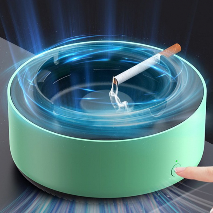 Scrumiera Multifunctionala cu Absorbtie, , Incarcare USB, cu Purificator de Aer, Scrumiera cu Absorbtie Fum, 14,5 x 14 x 7,5 cm, Verde [2]