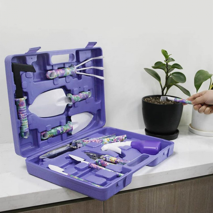 Set 10 accesorii pentru gradinarit , geanta depozitare inclusa, otel inoxidabil, 37 x 28 cm, mov [3]