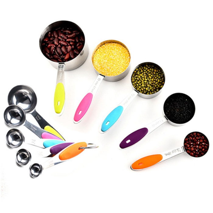 Set 10 Piese de Masurare, , 5 Linguri Gradate + 5 Cesti Gradate, Otel Inoxidabil + Silicon, 19 x 8 x 9 cm, Multicolor [6]