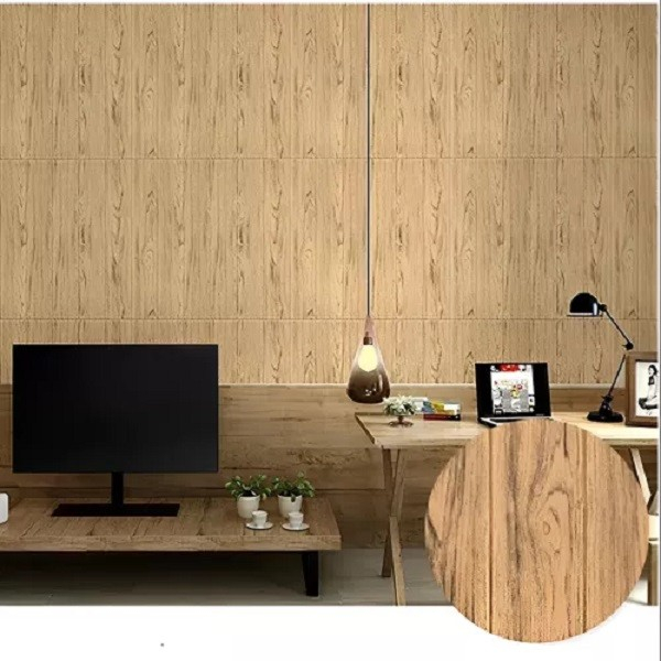 Set 10 Placi Tapet 3D, , 70 x 70 cm, Grosime 3 mm, din Rasina, Tip Placi de Lemn, Suprafata Acoperita 4.9 mp, Maro Deschis [3]