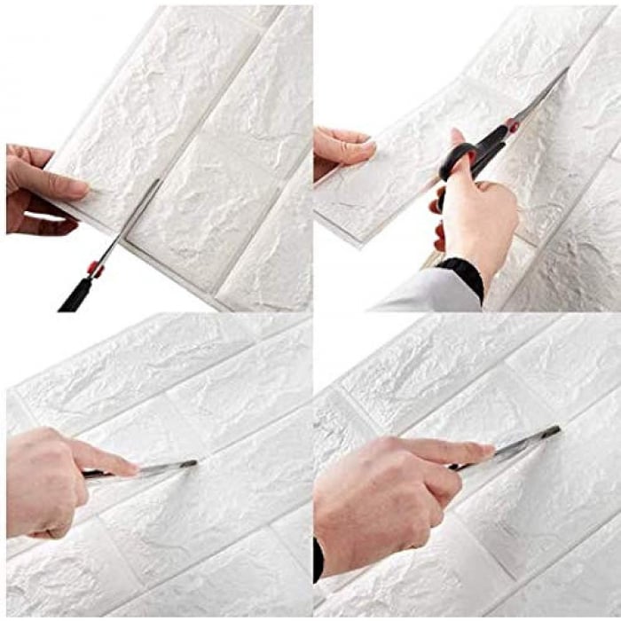 Set 10 Placi Tapet 3D, , 70 x 77 cm, Grosime 3 mm, din Polietilena, Model Caramida, Suprafata acoperita 5.3 mp, Alb [5]