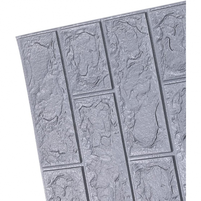 Set 10 Placi Tapet 3D, , 70 x 77 cm, Grosime 3 mm, din Polietilena, Model Caramida, Suprafata acoperita 5.3 mp, Argintiu [6]