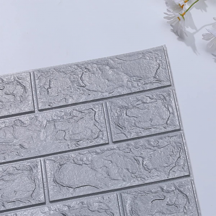Set 10 Placi Tapet 3D, , 70 x 77 cm, Grosime 3 mm, din Polietilena, Model Caramida, Suprafata acoperita 5.3 mp, Argintiu [5]