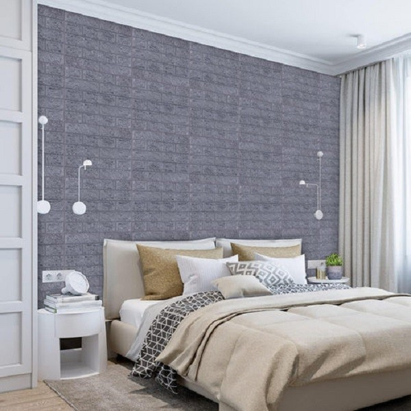 Set 10 Placi Tapet 3D, , 70 x 77 cm, Grosime 3 mm, din Polietilena, Model Caramida, Suprafata acoperita 5.3 mp, Argintiu [3]