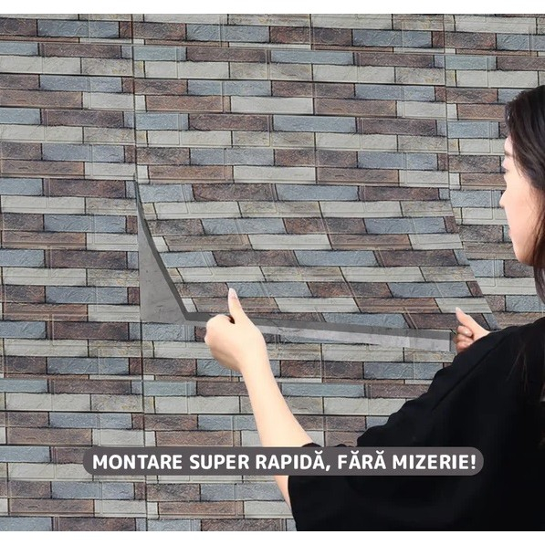 Set 10 Placi Tapet 3D, , 70 x 77 cm, Grosime 3 mm, din Polietilena, Model Caramida, Suprafata acoperita 5.3 mp, Piatra Colorata [3]