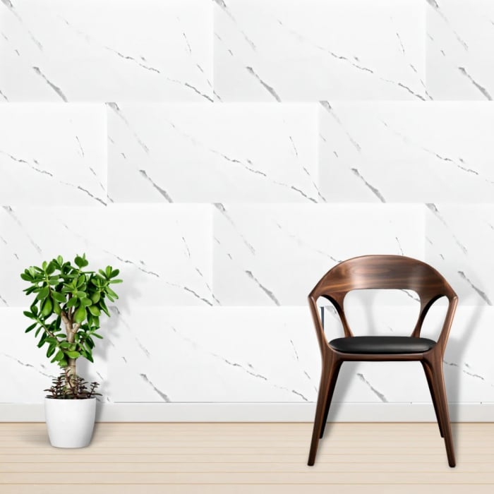 Set 10 Placi Tapet, , 60 x 30 cm, Grosime 1.5 mm, din PVC, Model Imitatie de Marmura, Suprafata acoperita 1.8 mp, Alb [5]