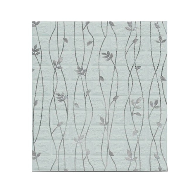 Set 10 Stickere de Perete, , Autoadezive, 70 x 77 cm, Suprafata Acoperita 5.3 mp, din PVC, Model Frunze Argintii, Gri [1]