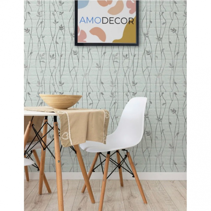 Set 10 Stickere de Perete, , Autoadezive, 70 x 77 cm, Suprafata Acoperita 5.3 mp, din PVC, Model Frunze Argintii, Gri [5]