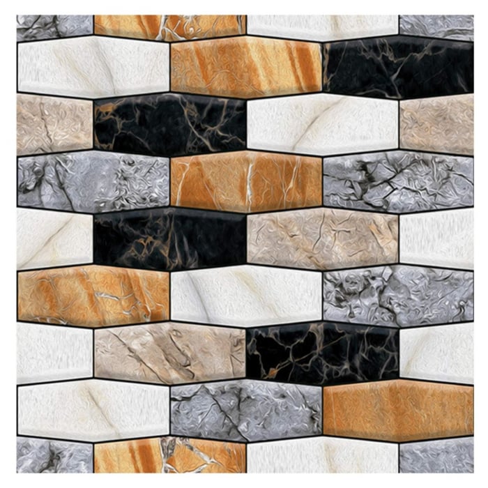 Set 10 x Placi Tapet Autocolant 3D cu Imitatie de Marmura Asimetrica,  pentru Perete Bucatarie Sufragerie, Usor de Curatat, Rezistent la Apa, Autoadeziv, 30x30 cm, Maro Gri Negru [1]
