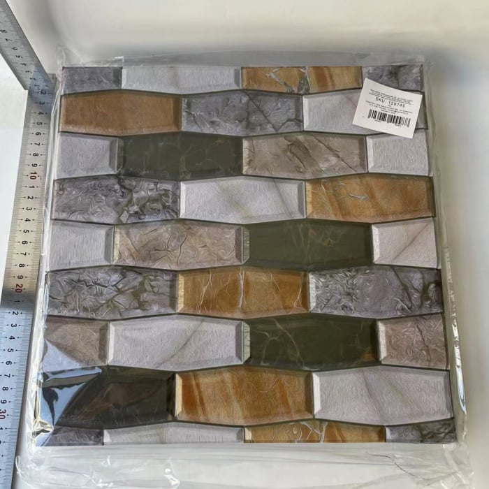 Set 10 x Placi Tapet Autocolant 3D cu Imitatie de Marmura Asimetrica,  pentru Perete Bucatarie Sufragerie, Usor de Curatat, Rezistent la Apa, Autoadeziv, 30x30 cm, Maro Gri Negru [2]