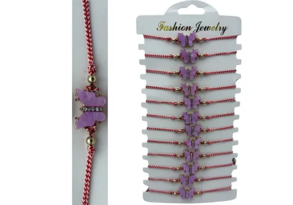 Set 12 Bratari Martisor cu snur reglabil, Fluturas Mov,   [1]