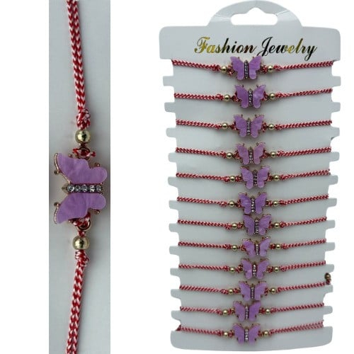 Set 12 Bratari Martisor cu snur reglabil, Fluturas Mov,   [3]