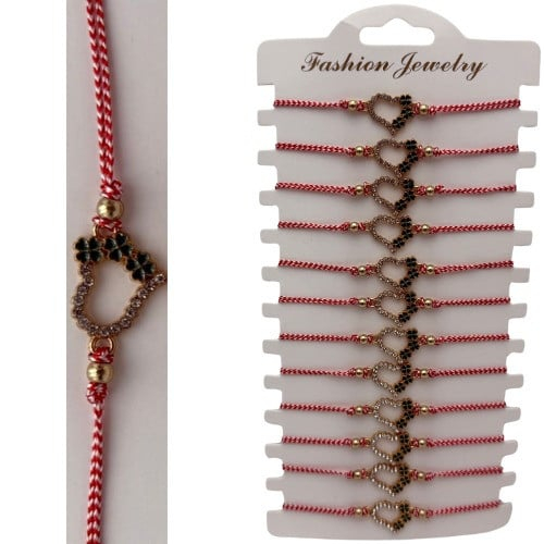 Set 12 Bratari Martisor cu snur reglabil, Inimioara cu trifoi,   [3]
