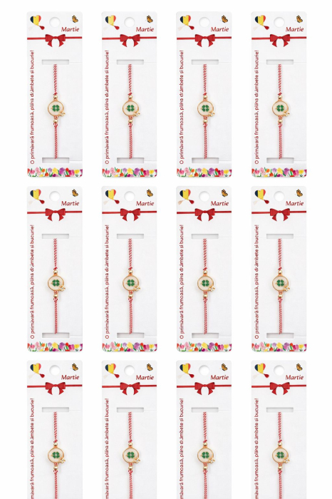 Set 12 bratari martisor cu trifoi norocos si snur rosu alb, ambalate individual [5]