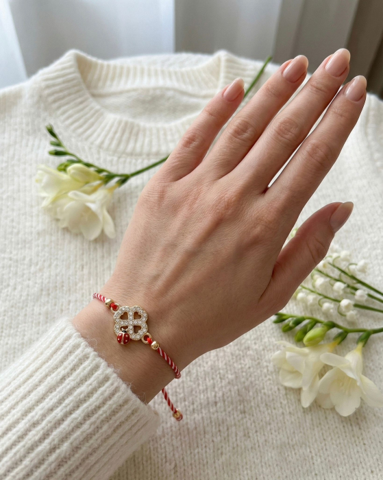 Set 12 bratari martisor cu trifoi si buburuza, simbol noroc, snur reglabil alb-rosu [3]